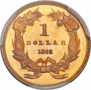 1863 G$1 MS68 PCGS Secure. CAC REV