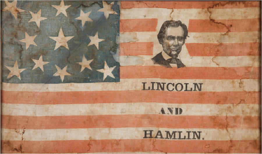 1860 Lincoln Campaign Portrait Flag Banner