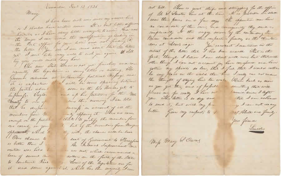 1836 Lincoln Letter to His First Love Mary Owens