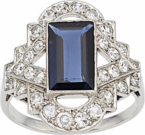 Sapphire, Diamond, Platinum Ring
