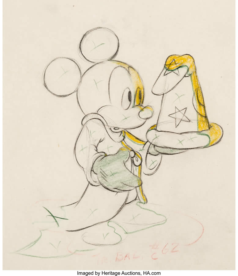 Fantasia, 1940, Walt Disney Studios, 12 Field Five Peg Hole Animation Drawing