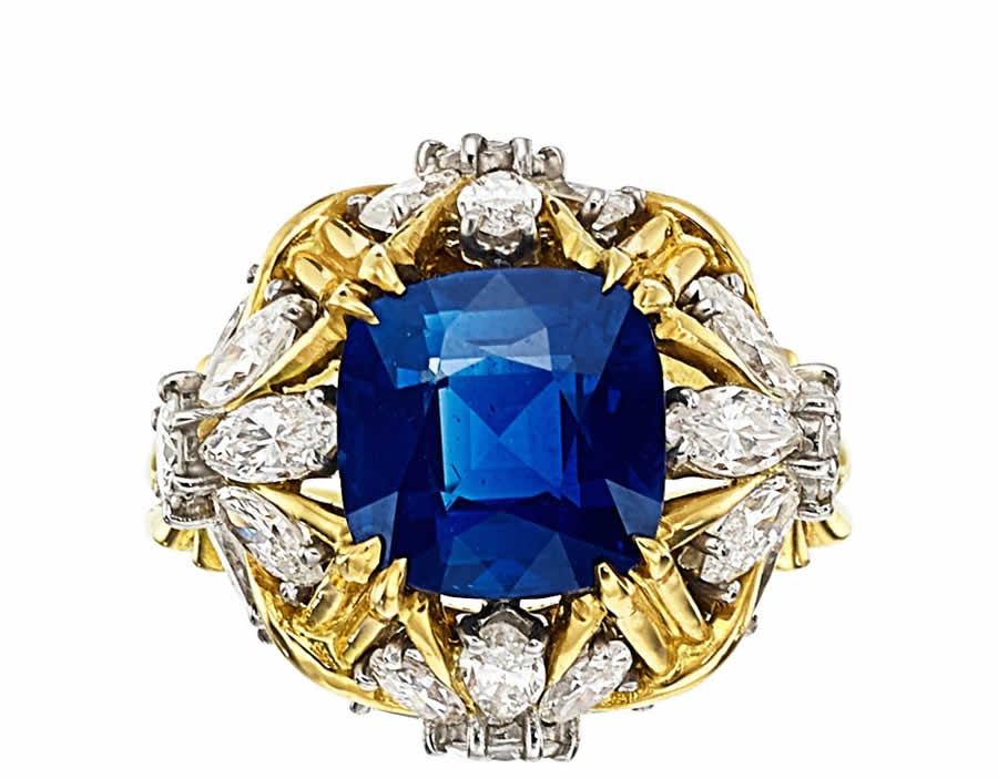 Kashmir Sapphire, Diamond, Platinum, Gold Ring, Schlumberger for Tiffany & Co.