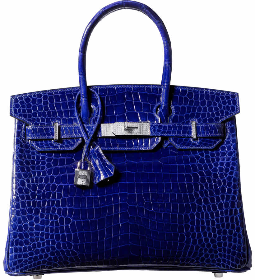 Hermès Shiny Blue Electric Porosus Crocodile Birkin Bag realized $187,500 