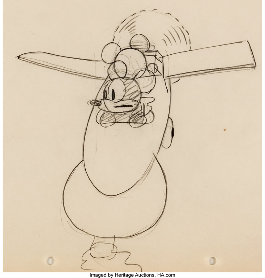 Plane Crazy, 1928, Walt Disney Studios, Original 12 Field Two Peg Hole Animation Drawing