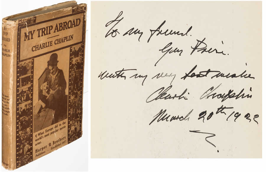 Chaplin signed his memoir My Trip Abroad 