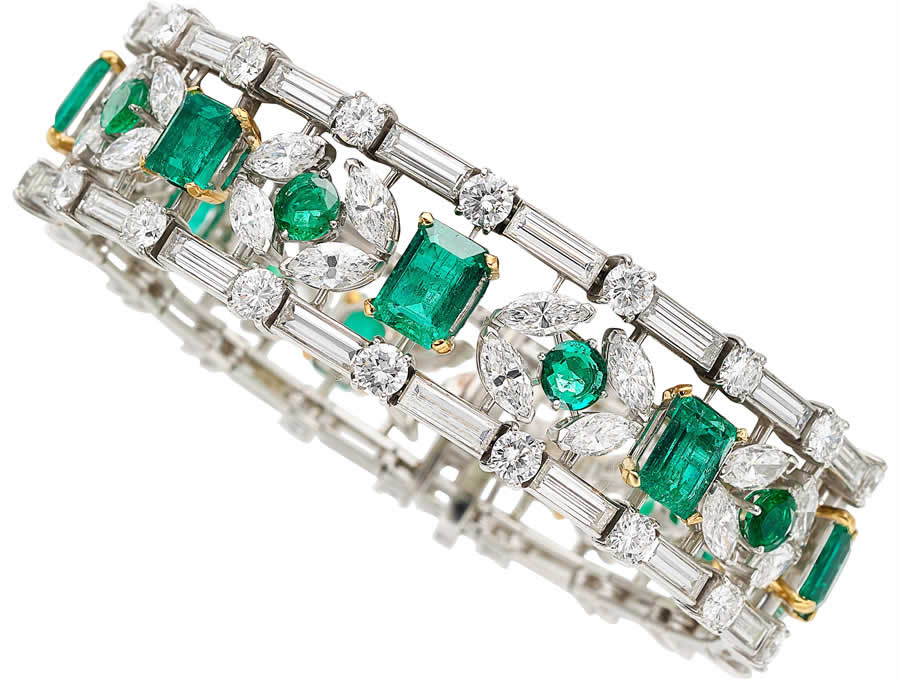 Emerald, Diamond, Platinum Bracelet