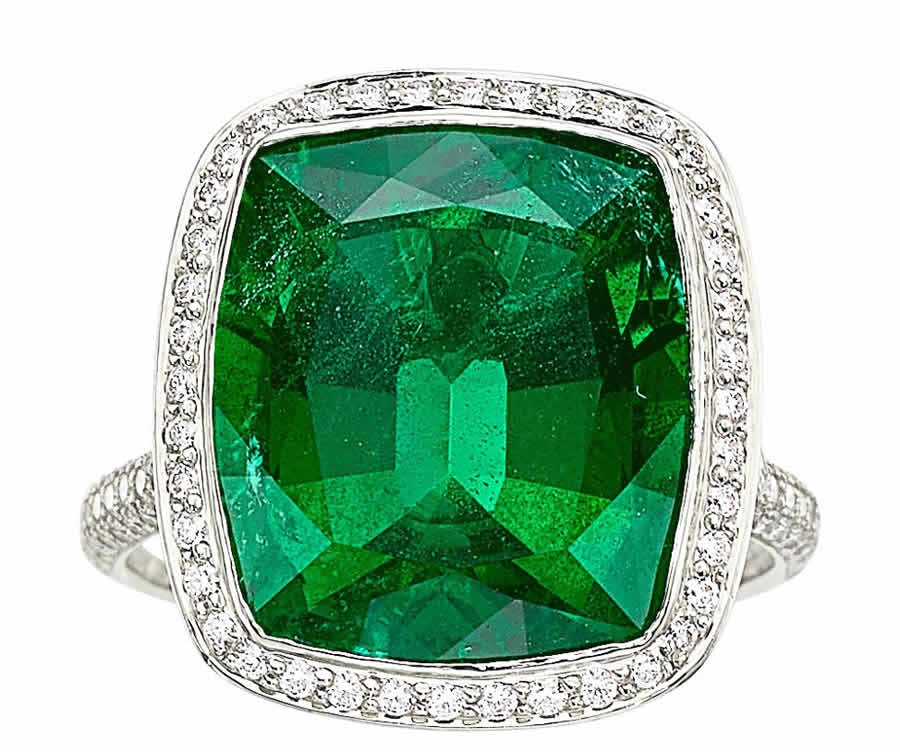 Emerald, Diamond, Platinum Ring