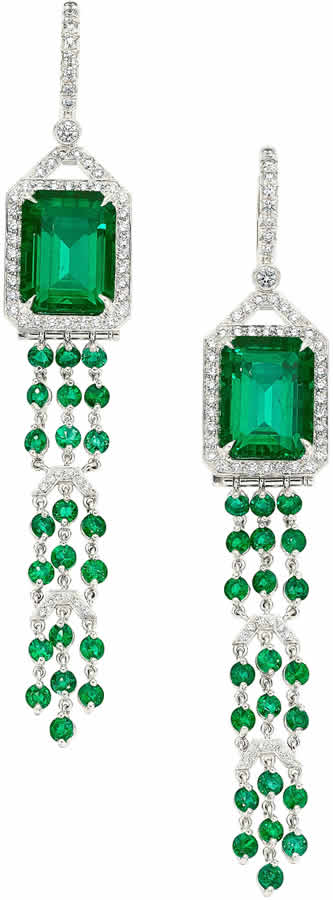 Emerald, Diamond, Platinum Earrings
