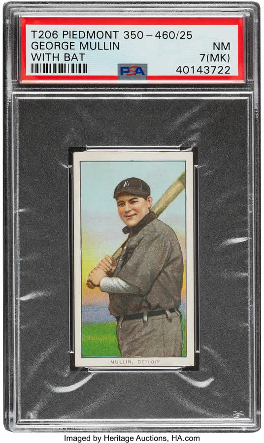 1909-11 T206 Piedmont 350-460/25 George Mullin (With Bat) PSA NM 7 (MK)
