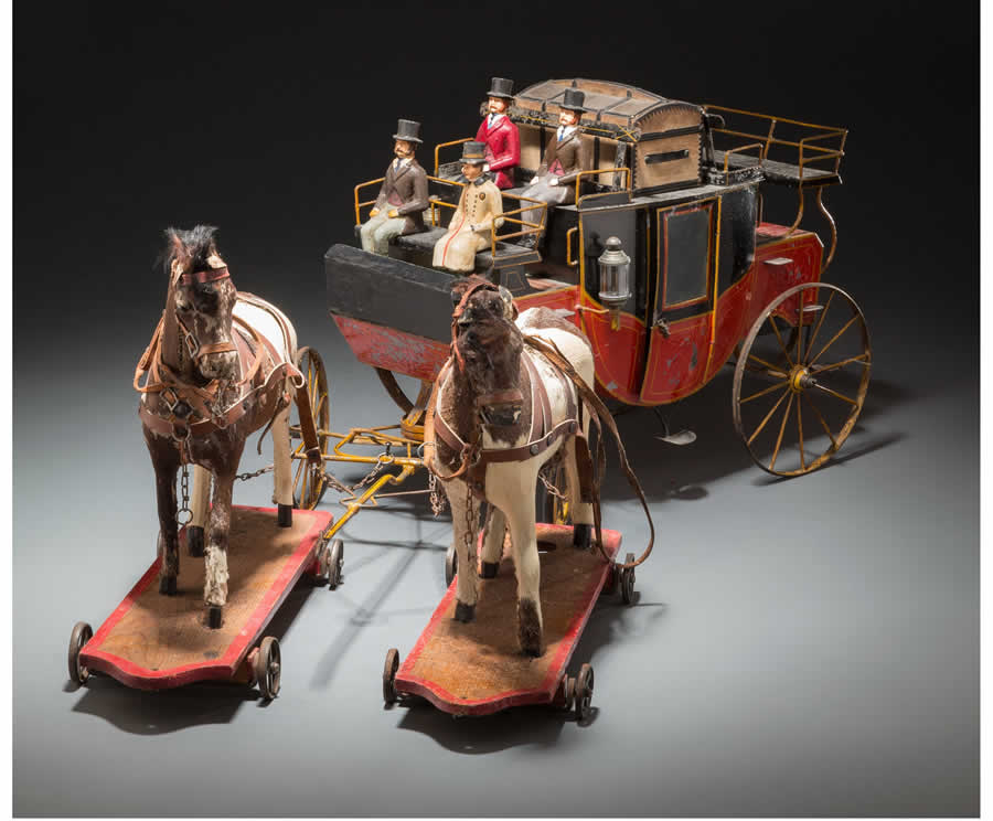 American Painted Tin Horse-Drawn Carriage Toy, circa 1880