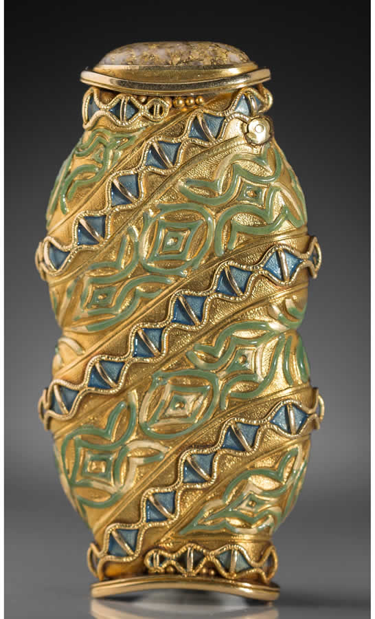 Tiffany & Co. enameled 18K gold and gold quartz match safe