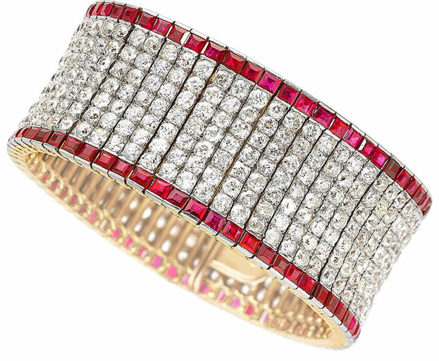 A Diamond, Ruby, and Platinum-Topped Gold Bracelet