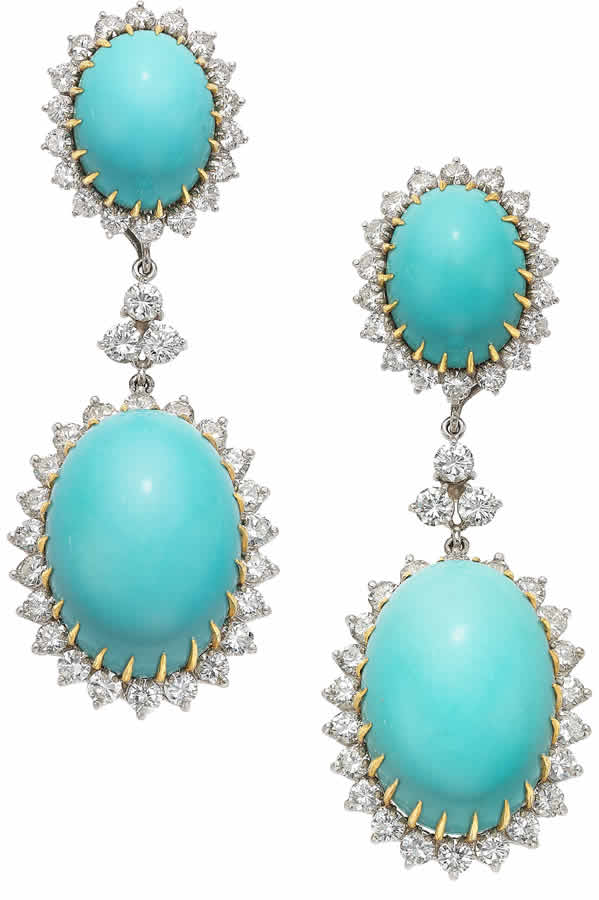 Turquoise, Diamond, Gold Convertible Earrings