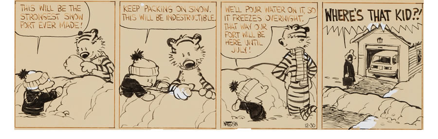 Bill Watterson Calvin and Hobbes Daily Comic Strip Original Art dated 12-30-87 (Universal Press Syndicate, 1987)