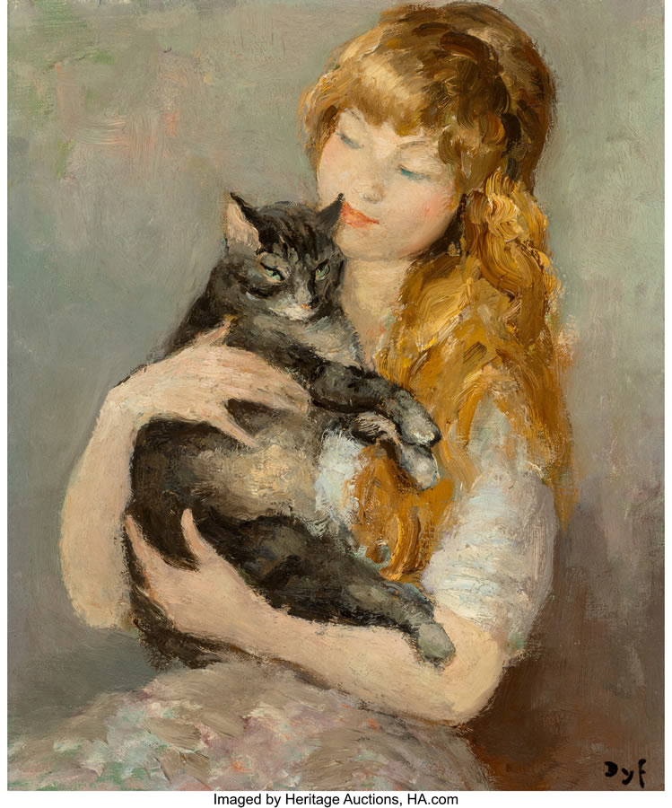 Marcel Dyf (French, 1899-1985) Claudine et son chat, circa 1957