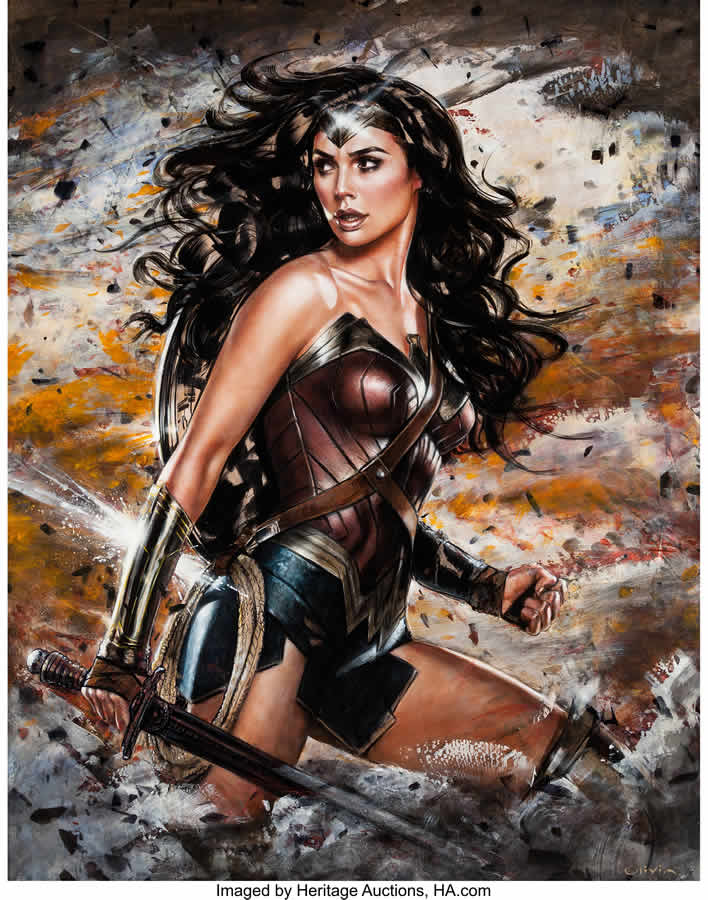 Olivia (Olivia De Berardinis) Amazon Warrior Gal Gadot as Wonder Woman Painting Original Art (DC Warner Brothers Studio, 2017)