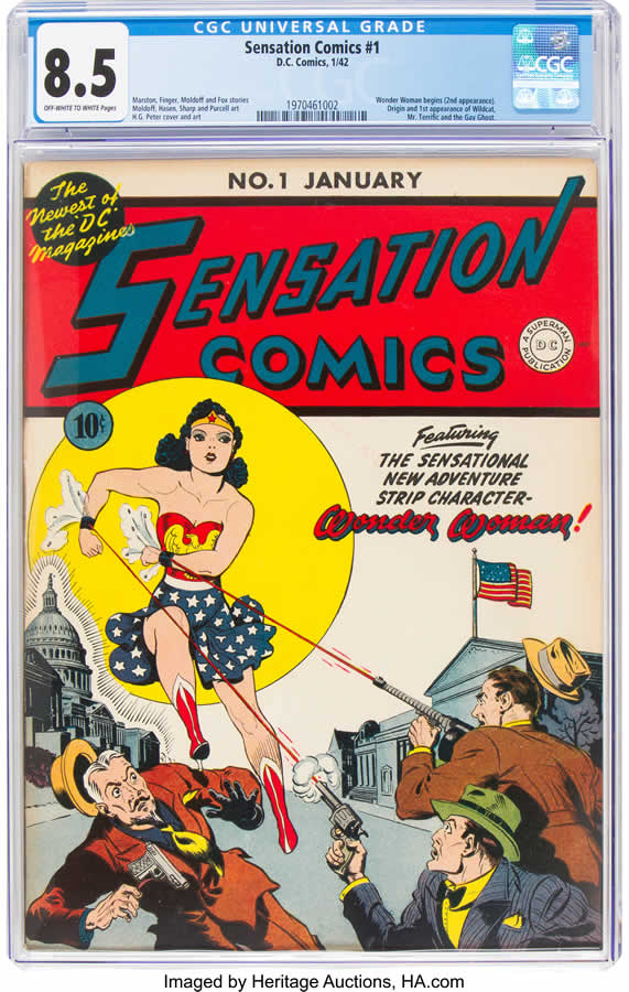 Sensation Comics #1 (DC, 1942) CGC VF+ 8.5 Off-white to white page