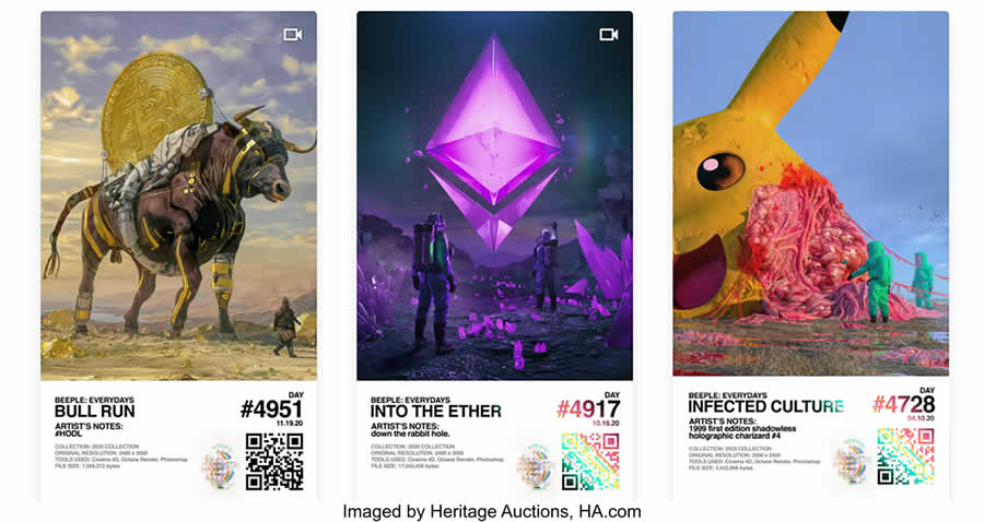 Beeple (b. 1981). The Everydays - The 2020 Collection (three works), 2020. Non-fungible token, NFT (MP4)