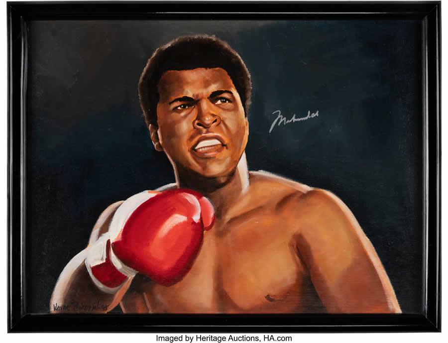 Circa 1990 Muhammad Ali Signed Original Painting with Photo from Signing