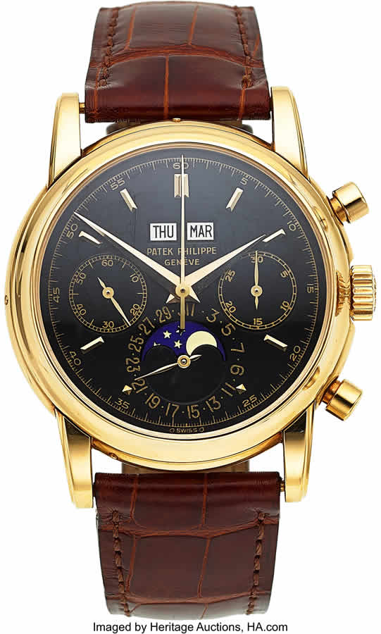 Patek Philippe, Extremely Rare and Fine Ref. 2499 with Confirmed Special Ordered Black Dial, 3rd Series, Ed. Wenger SA Case, Manufactured in 1976