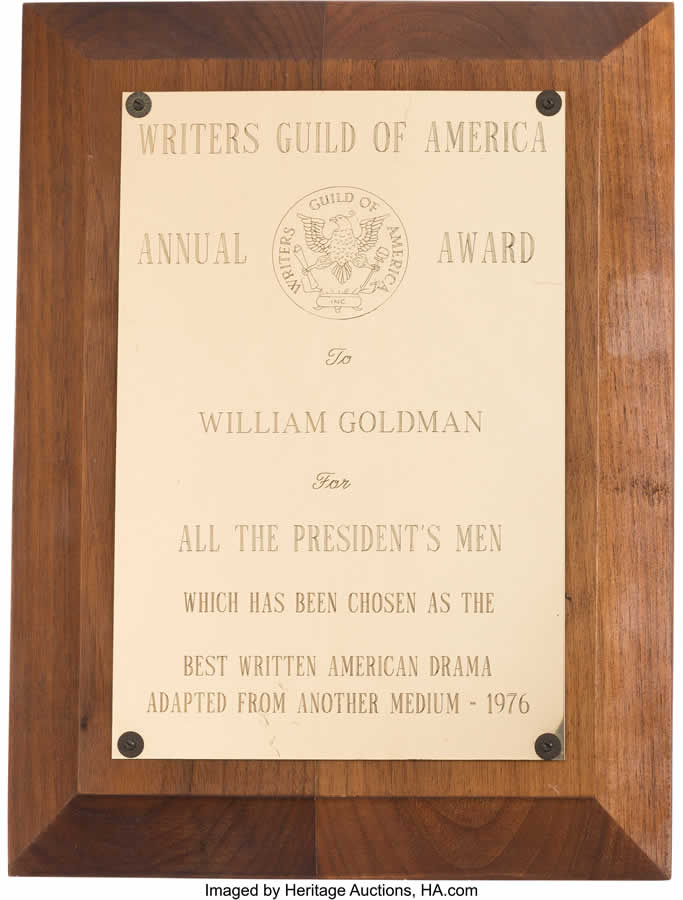 William Goldman. Annual Screen Writers Award for All the President's Men