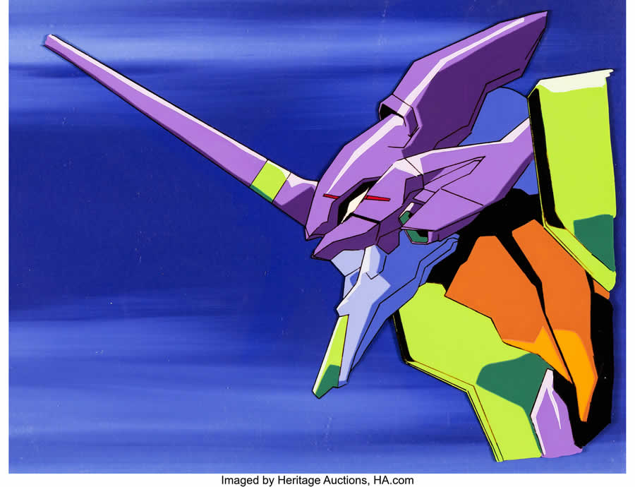 Neon Genesis Evangelion Eva Unit 01 Production Cel with Production Background and Animation Drawing (Gainax, c. 1995-96)