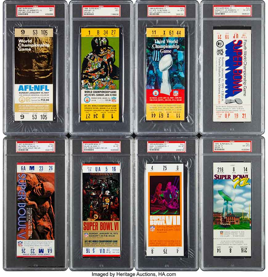 1967-2018 Super Bowl Full Ticket Run of 52 -Number One All-Time Finest on the PSA Set Registry