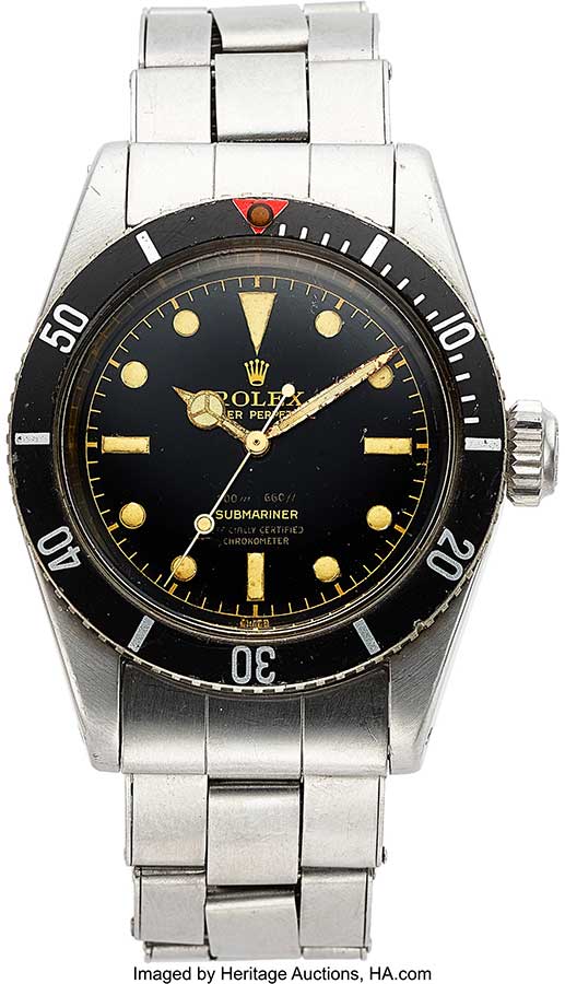 Rolex, Extremely Rare And Important Submariner Big Crown, Four Liner Dial, Ref. 6538, From The Original Owner, circa 1958