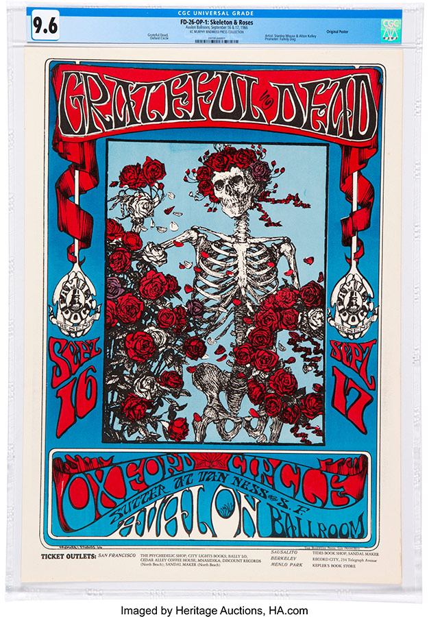 FD-26 Grateful Dead 1966 Skeleton and Roses Concert Poster Graded Near Mint Plus 9