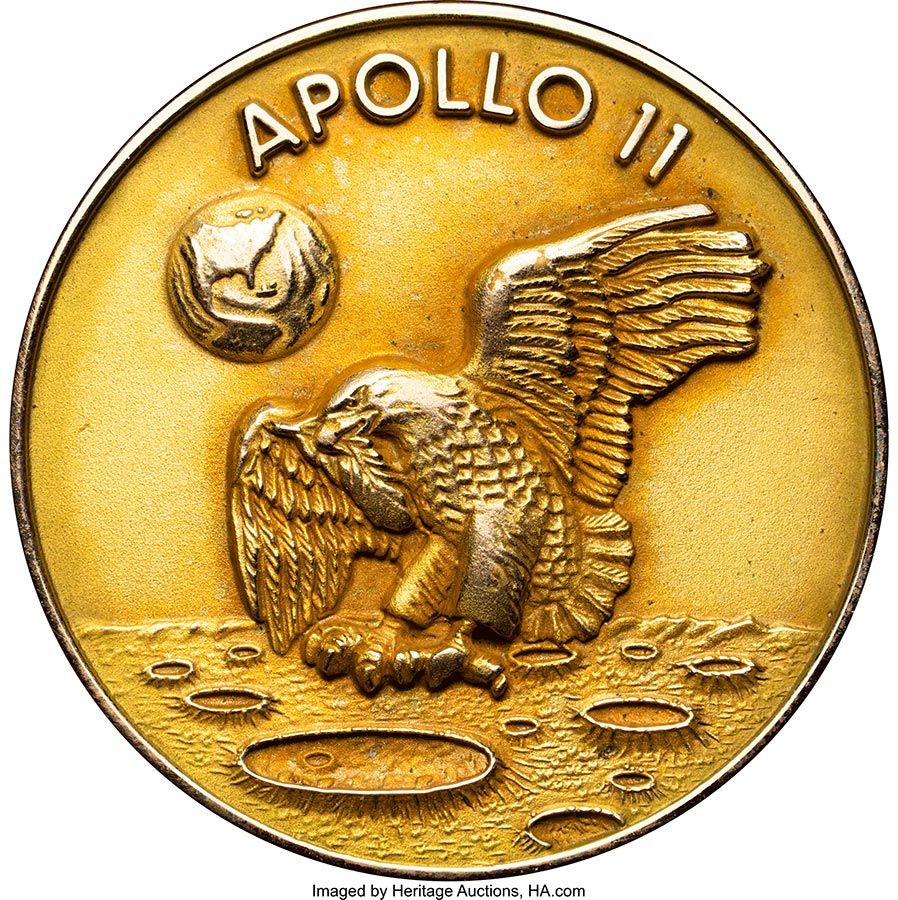 Neil Armstrong's One and Only Apollo 11 Lunar Module Flown MS67 NGC 14K Gold Robbins Medal Directly From The Armstrong Family Collection™, CAG Certified.