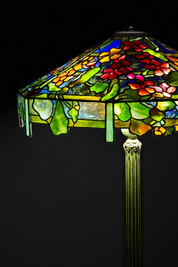 Tiffany Studios Leaded Glass and Patinated Bronze Nasturtium Trellis Floor Lamp, circa 1910