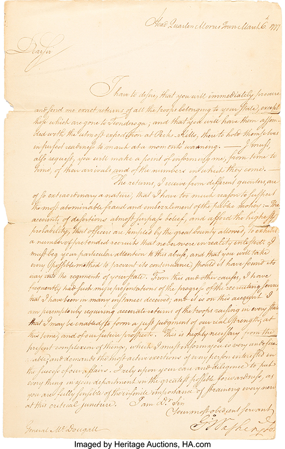 George Washington letter signed ("Go: Washington")