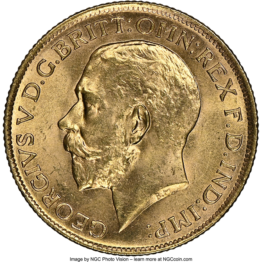 George V gold Sovereign 1920-S MS64+ NGC