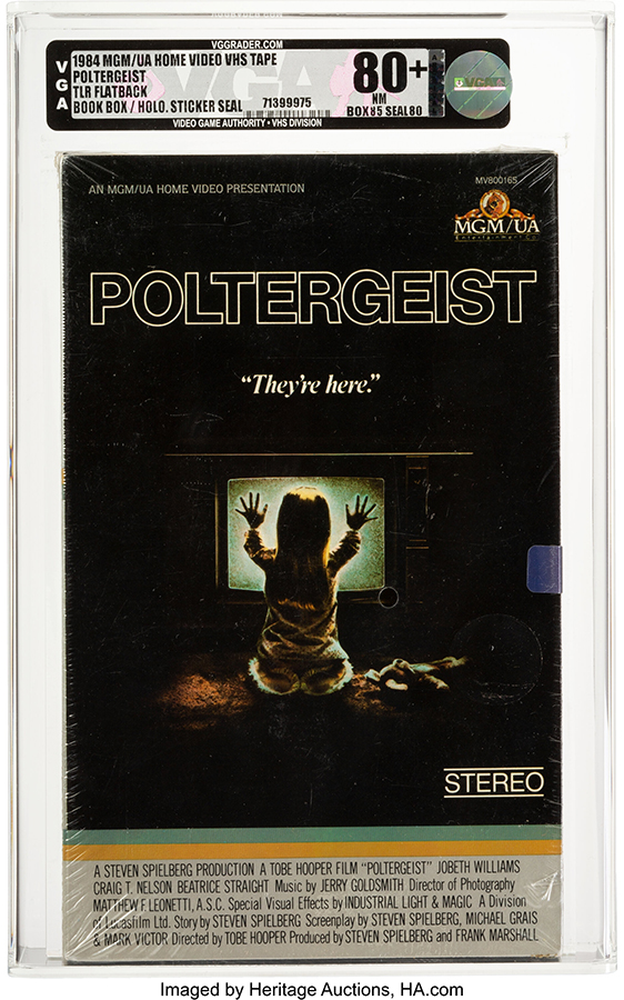 Poltergeist VHS 1984 VGA 80+ NM, TLR Flatback Book Box Holo. Sticker Seal, MGM-UA Home Video