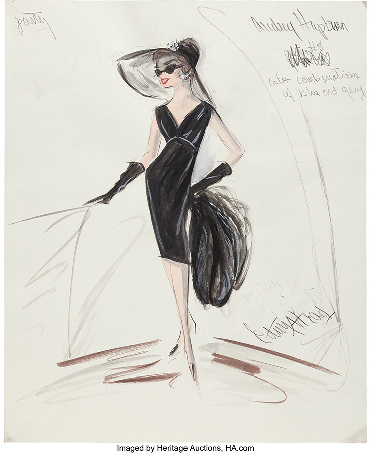 Audrey Hepburn 'Holly Golightly' Costume Sketch by Edith Head for Breakfast at Tiffany's (Paramount, 1961)