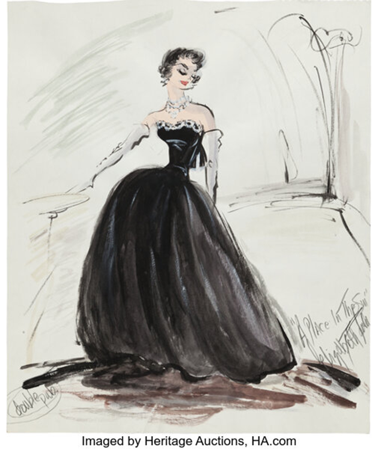 Elizabeth Taylor 'Angela Vickers' Costume Sketch by Edith Head for A Place in the Sun (Paramount, 1951)