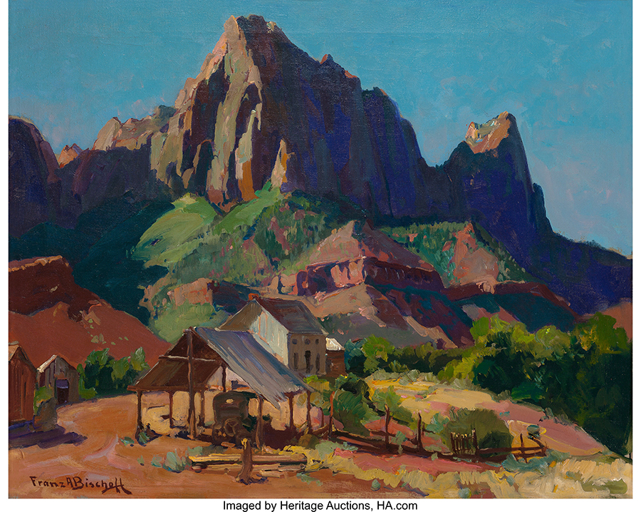 FRANZ A. BISCHOFF (Austrian American, 1864-1929). The Watchman, Zion National Park, Utah, circa 1925