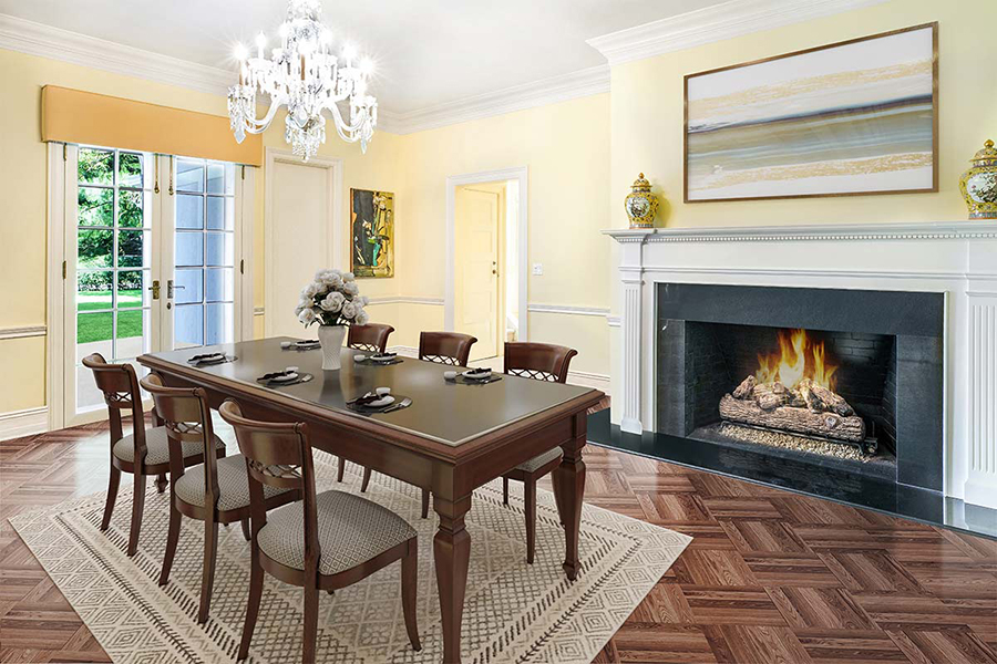 dining room with fireplace