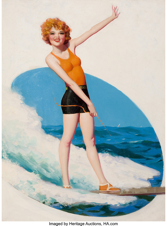 ENOCH BOLLES (American, 1883-1976). Clara Bow Surfing, Film Fun magazine cover, August 1929