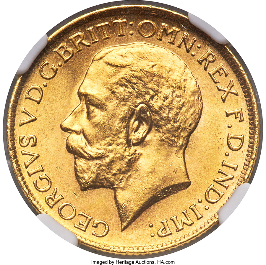 George V gold Sovereign 1920-S MS64+ NGC