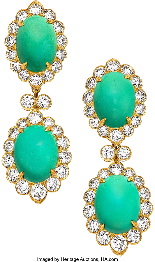 Turquoise, Diamond, Gold Earrings, Van Cleef & Arpels
