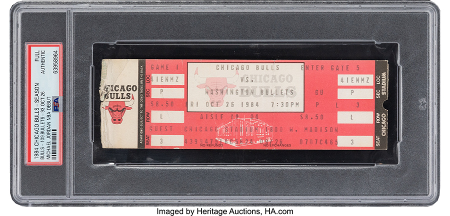 1984 Michael Jordan NBA Debut Chicago Bulls Full Ticket, PSA Authentic--The Only Known Example