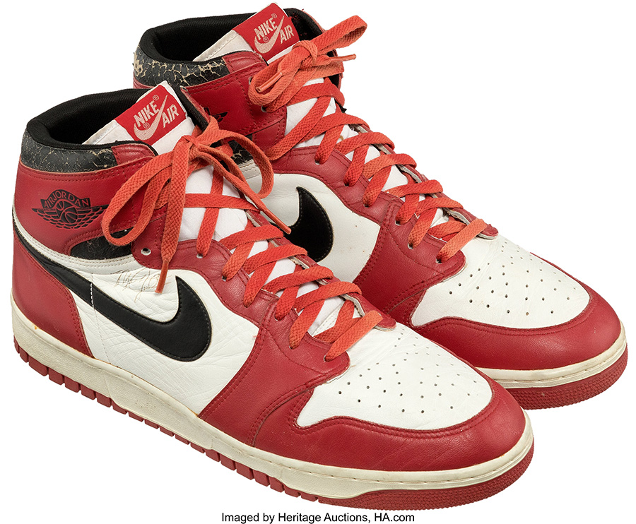 1986 Michael Jordan Game Worn & Signed Nike Air Jordan 1 Sneakers--Photo Matched