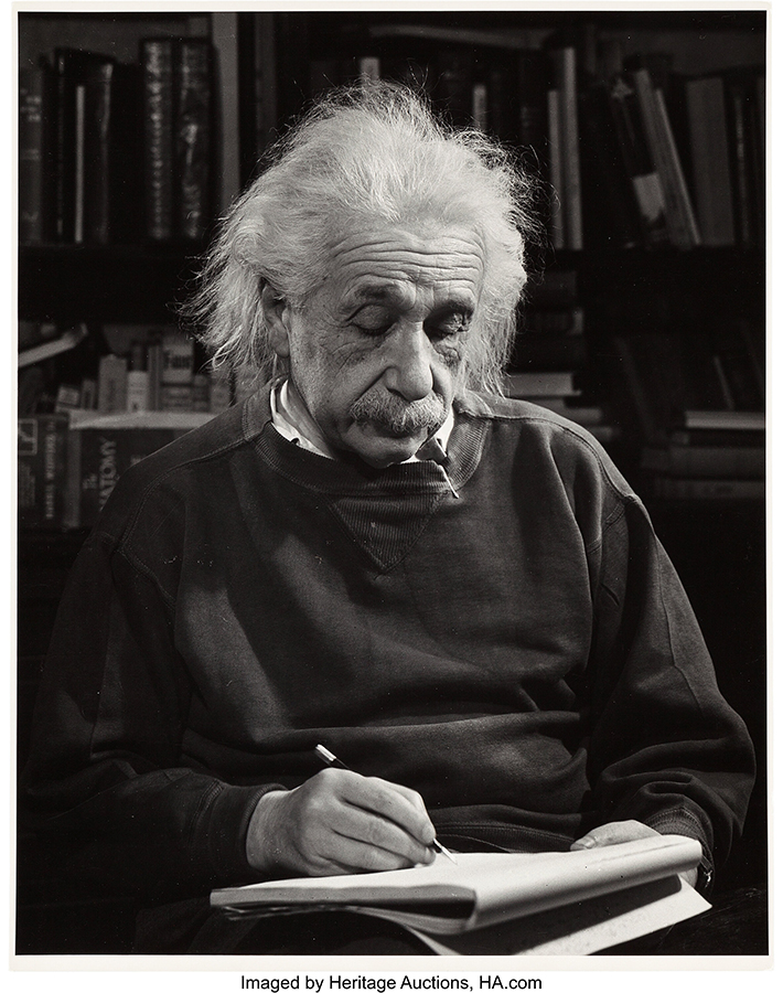 Albert Einstein, Albert Einstein, in his study in Princeton, New Jersey, by Philippe Halsman, 1947, Gelatin Silver Print
