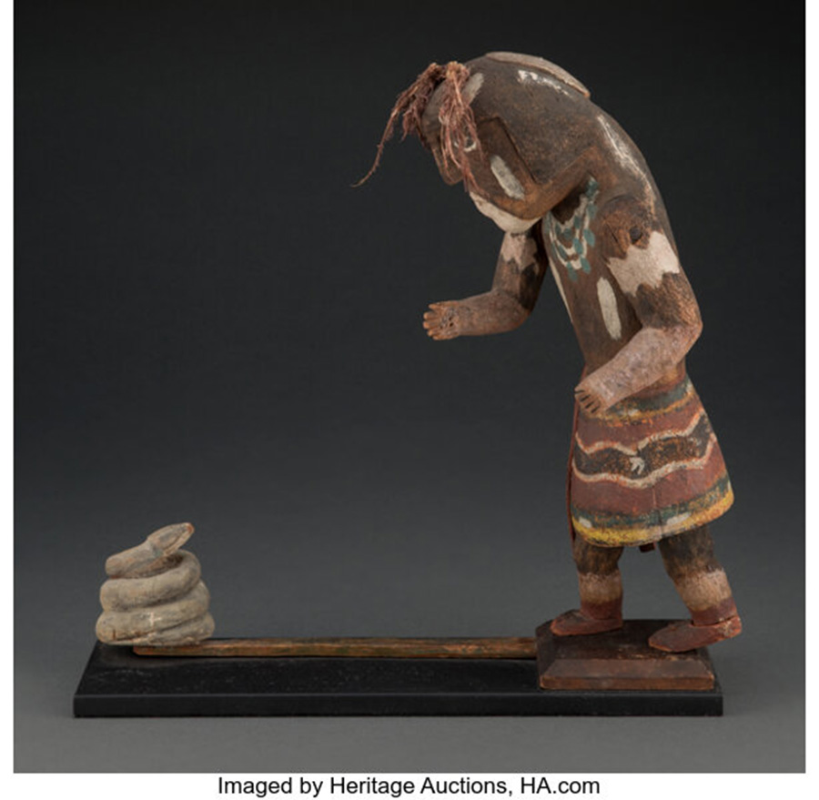 An Early and Important Hopi Dance Figure with Coiled Snake Chu-Sona, or Snake Priest Katsina