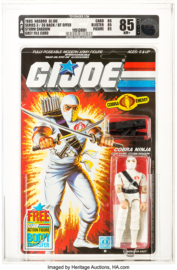 G.I. Joe Storm Shadow Grey File Card Series 3 AFA 85 (C85-B85-F85) Grey File Card Series 3-36 back BT Offer (Hasbro, 1985)