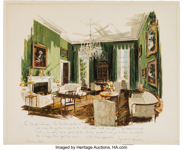 Jacqueline Kennedy White House Green Room Gift Print Inscribed and Signed to Artist, Edward H. Lehman