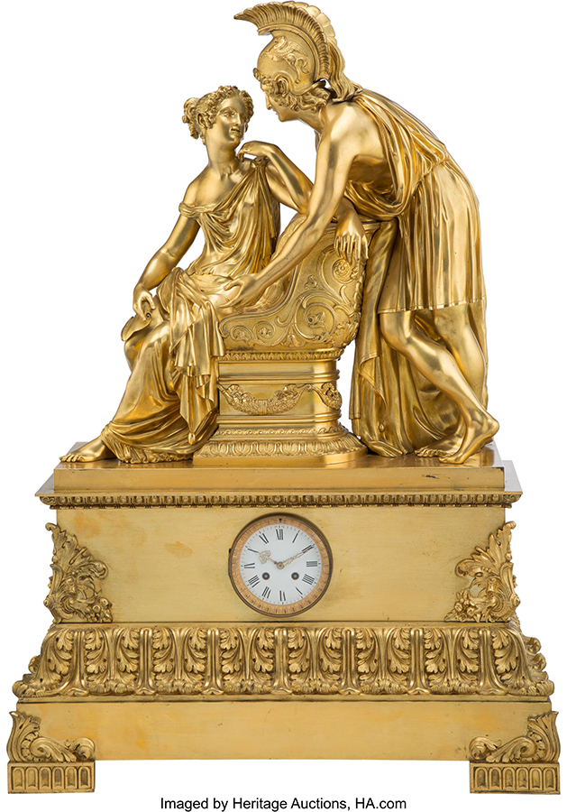 Japy Frères et Cie (19th century), Paris. A Gilt Bronze Figural Clock Depicting Paris and Helen of Troy, 1855-1873