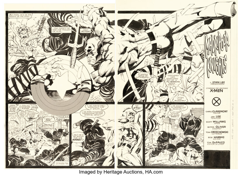 Jim Lee and Scott Williams The Uncanny X-Men 268 Double Page Spread 2-3 Captain America Original Art (Marvel, 1990)
