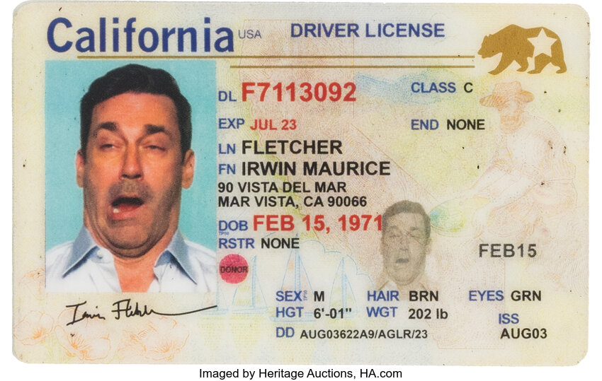 Jon Hamm Fletch DKNY Black Leather Wallet with California Driver License and Production Used Wallet Filler from Confess, Fletch (Miramax, 2022)